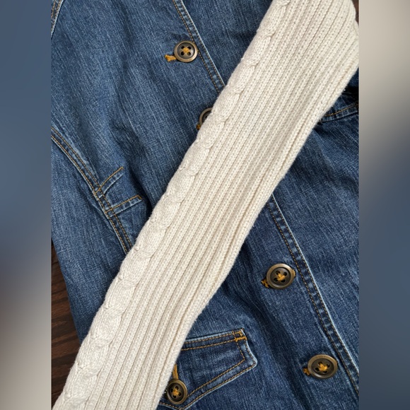 Vintage Denim Moto Jacket with Cream Knit Sleeves - Picture 6 of 6